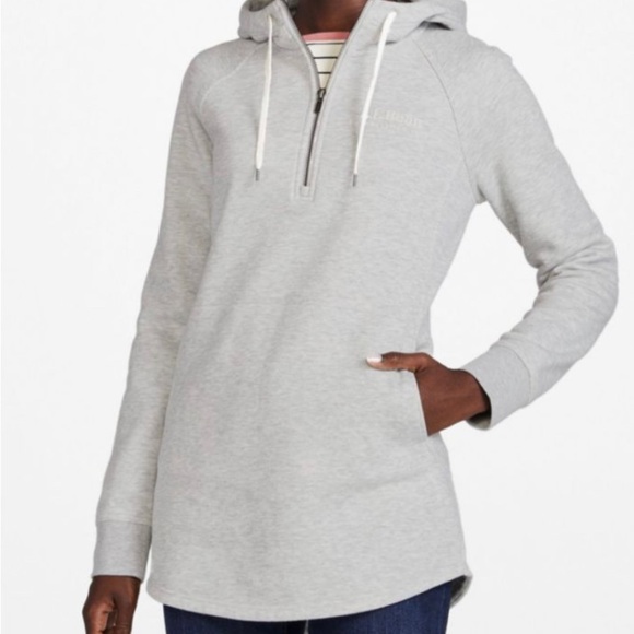 Size Large, heathered gray, 3/4 zip, hooded tunic/sweatshirt, by “LL Bean.” - Picture 2 of 5